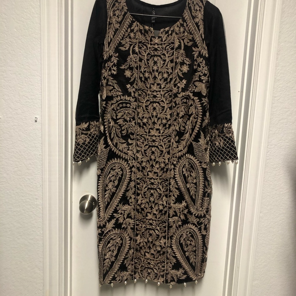 Origins Gold Embroidered Pakistani Black Kurti